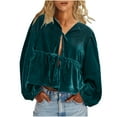 thumbnail image 1 of Feimerou Tie Front Velvet Tops for Women Puff Long Sleeve Shirts Peplum Hem Cute Cutout Babydoll Blouse Y2k Going Out Tops Savings, 1 of 8