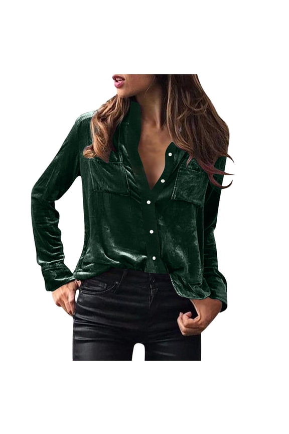 Velvet Shirts for Women 2025 Long Sleeve Velour Button Down Shirt Vintage Soft Cozy Crushed Dressy Casual Blouses Tops with Pockets Valentine'S Day Gifts