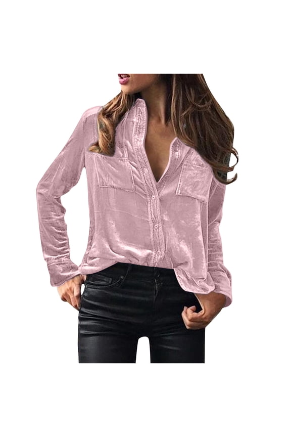Velvet Shirts for Women 2025 Long Sleeve Velour Button Down Shirt Vintage Soft Cozy Crushed Dressy Casual Blouses Tops with Pockets