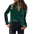 thumbnail image 1 of Feimerou Velvet Tops for Women Vintage Long Sleeve Button Down Shirts 2025 Spring Outfits Dressy Casual Velour Blouses with Pockets, 1 of 8