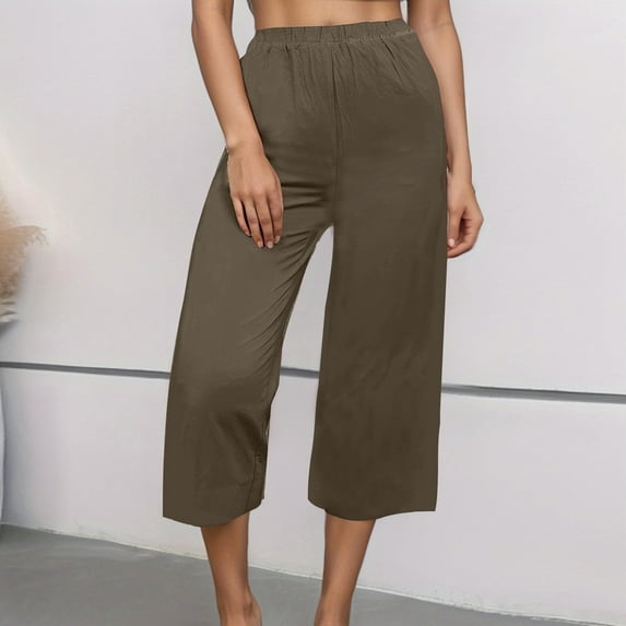 Feimerou Wide Leg Capris for Women Plus Size High Waisted Cotton Linen Capri Pants Loose Comfy Summer Casual Cropped Pants
