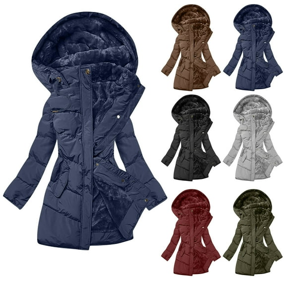 Feimerou Winter Coats for Women Hooded Lightweight Warm Puffer Jackets Fleece Lined Thicken Down Coats Waterproof Windbreaker Jacket