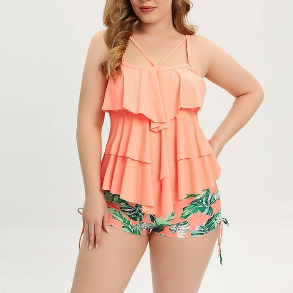 Feimerou Women Plus Size Tankini Swimsuits Two Piece Flowy High Waisted Tummy Control Bathing Suits for Older Women with Boyshorts Sale