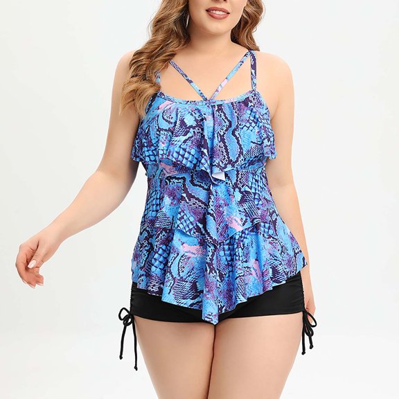 Feimerou Women Plus Size Tankini Swimsuits Two Piece Flowy High Waisted Tummy Control Bathing Suits for Older Women with Boyshorts