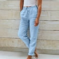 thumbnail image 1 of Feimerou Women'S Tapered Linen Pants Casual Straight Leg Drawstring Elastic Waist Lounge Pants Loose Comfy Joggers Trousers with Pockets Clearance On Sale, 1 of 6