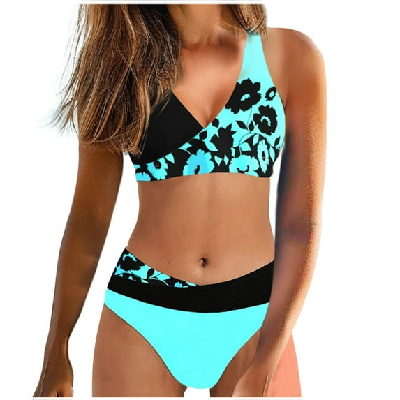 Feimerou Women Swimsuit Bikini Set Two Piece Bathing Suit Sexy V Neck High Waisted 2 Piece Swimsuits Triangle Swim Trunks Bikinis Swimwear