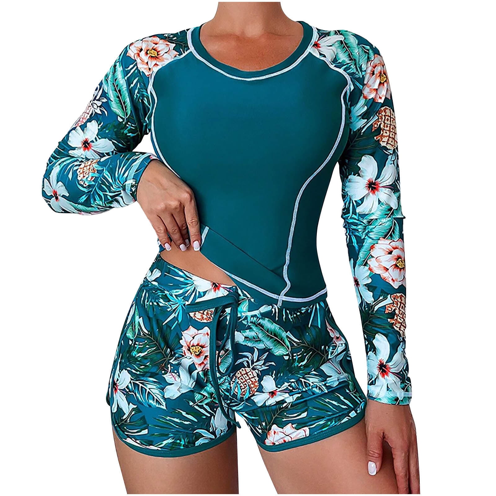Feimerou Women Two Piece Rash Guard Long Sleeve Swimsuit Swim Shirt ...