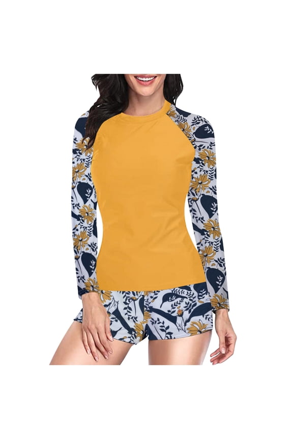 Women Two Piece Rash Guard Long Sleeve Swimsuits Wetsuit Swim Shirt with Boyshorts Set Sun Protection Surf Bathing Suits Sale