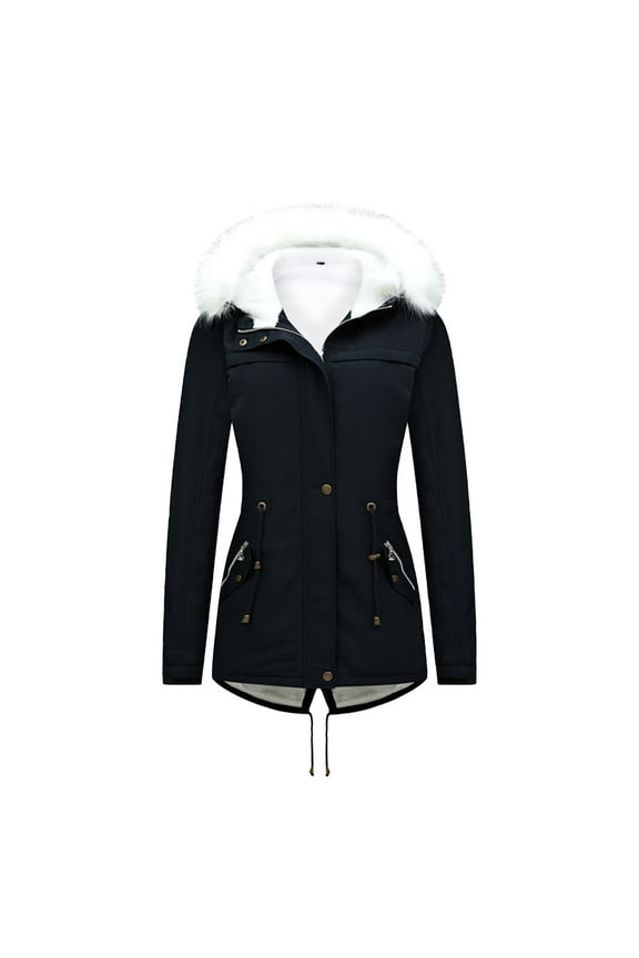 Women Winter Coats Fleece Lined Parka Jackets Hooded Windproof Warm Thicken Coat with Pockets And Fur Hood Overcoats Clearance