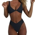 thumbnail image 1 of Feimerou Women's Bikini Swimsuits Sexy Bikinis Set Solid V Neck Knot Front Push Up High Leg Thong Two Piece Swimsuit Swimwear Savings, 1 of 9
