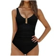 thumbnail image 1 of Feimerou Women's One Piece Swimsuits Tummy Control V Neck U Ring Bathing Suits Front Ruch High Waisted Push Up Padded Swimwear, 1 of 5