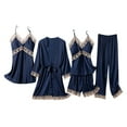 thumbnail image 1 of Feimerou Women's Silk Satin Pajama Sets Sexy Lace 5pcs Sleepwear Soft Comfort Camisole Built In Bra Shorts Pajamas Pants Loungewear with Robes Deals, 1 of 8