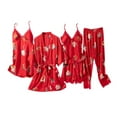 thumbnail image 1 of Feimerou Women's Silk Satin Pajamas Set 5 Pcs Floral Pjs Sets Loungewear Cami Top Built In Bras Soft Comfort Robe Pjs Pants Suits Christmas Gift, 1 of 3