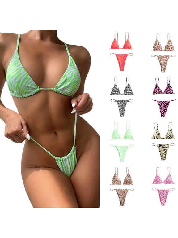 Women's Triangle Bikini Sets Sexy V Neck High Waisted Bandeau Halter String Bikinis Swimsuits Two Piece Swimsuit Bathing Suits Valentine'S Day Gifts