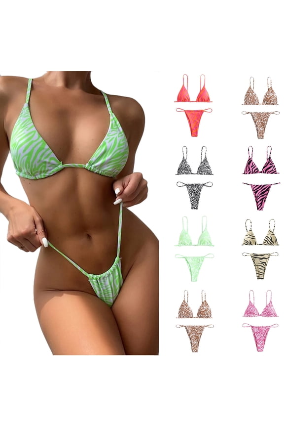 Women's Triangle Bikini Sets Sexy V Neck High Waisted Bandeau Halter String Bikinis Swimsuits Two Piece Swimsuit Bathing Suits Valentines Day Gifts