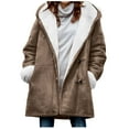 thumbnail image 1 of Feimerou Women's Winter Coats Warm Thicken Sherpa Lined Faux Suede Leather Long Coat Full Zipper Fuzzy Fleece Lined Jackets with Hood Deals, 1 of 8