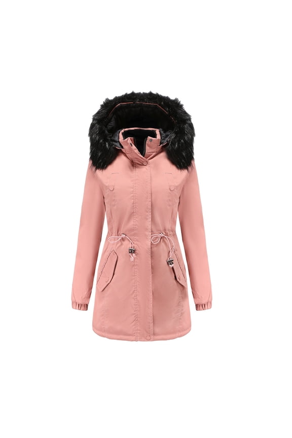 Women's Winter Parkas Mid Length Thick Warm Faux Lamb Wool Lined Jacket Full Zip Drawstring Hooded Sherpa Coats