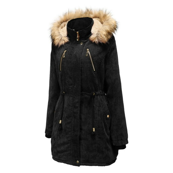 Feimerou Women's Winter Parkas Mid Length Thick Warm Faux Lamb Wool Lined Jacket Full Zip Drawstring Hooded Sherpa Coats