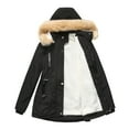 thumbnail image 1 of Feimerou Women's Winter Parkas Mid Length Thick Warm Faux Lamb Wool Lined Jacket Full Zip Drawstring Hooded Sherpa Coats, 1 of 9
