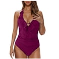 thumbnail image 1 of Feimerou Womens One Piece Swimsuits Sexy Halter Ruffle V Neck Tummy Control Bathing Suit Backless Slimming High Waisted Swimwear, 1 of 6