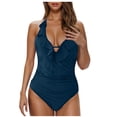 thumbnail image 1 of Feimerou Womens One Piece Swimsuits Sexy Halter Ruffle V Neck Tummy Control Bathing Suit Backless Slimming High Waisted Swimwear, 1 of 6