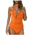 thumbnail image 1 of Feimerou Womens One Piece Swimsuits Sexy Halter Ruffle V Neck Tummy Control Bathing Suit Backless Slimming High Waisted Swimwear, 1 of 6