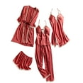 thumbnail image 1 of Feimerou Womens Sexy Nightgown Silk Pajamas Sets 5pcs Pjs Outfits Cami Tops Built In Bra Shorts Satin Sleepwear Loungewear with Robe Deals, 1 of 7