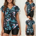 thumbnail image 1 of Feimerou Womens Tankini Bathing Suits Modest Tummy Two Piece Swimsuits Flowy Ruffer Sleeve Floral Printed Swimsuit with Boyshorts, 1 of 9