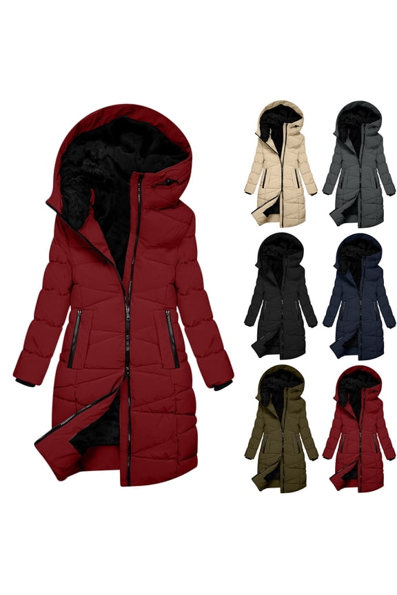 Womens Winter Coats Fleece Lined Warm Thicken Puffer Jackets Full Zip Hooded Waterproof Windproof Lightweight Snow Jacket