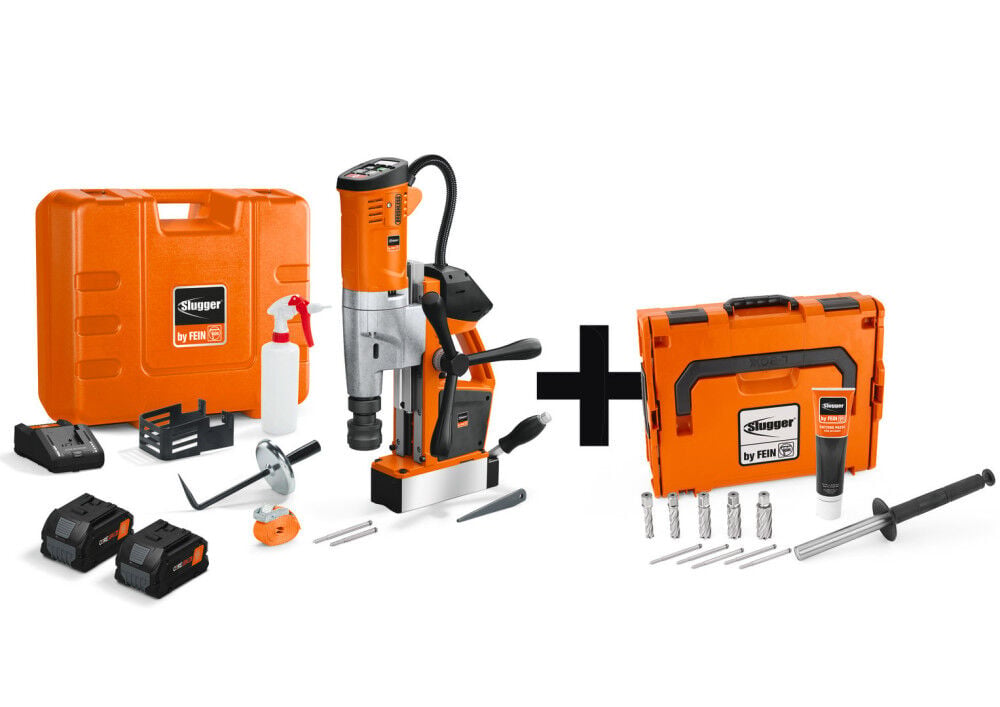 Fein 18V Universal Magnetic Base Drill Up To 1-3/8 Inch Cordless Kit With 5 Cutters
