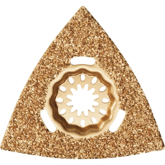 Fein Carbide Rasp for Coarse Grinding of Filler Material, Tile Adhesive, Concrete, Stone, and Wood- StarLock Mount, Triangular Shape, 3-1/8 Inch Edge Length, Perforated - 63731001210