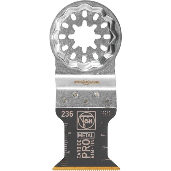 Fein Starlock E-Cut Carbide Pro Saw Blade - Precision Cutting for Hard Metals, Tempered Screws and Abrasive Materials, TiN Coated, 1-1/4" Width, 1-5/8" Length, 3-Pack - 63502236270