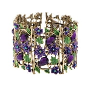 Feinuhan Antique Amethyst Crystal Rhinestone Floral Bangle Cuff Violet Bracelet