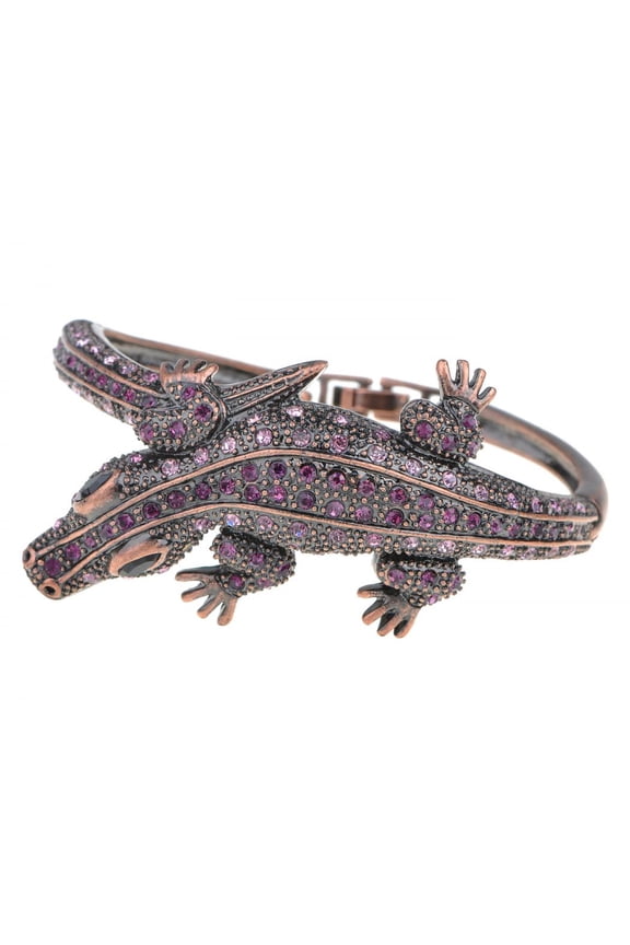 Copper Tone Amethyst Colored Rhinestones Alligator Crocodile Bangle Bracelet