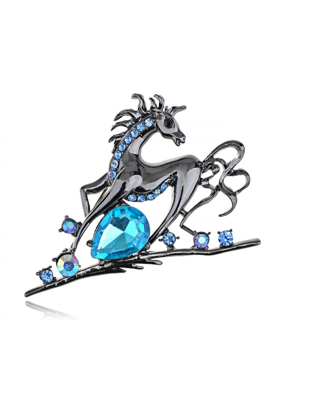 Feinuhan Gun Metal Tone Sapphire Colored Rhinestones Horse Stallion ...