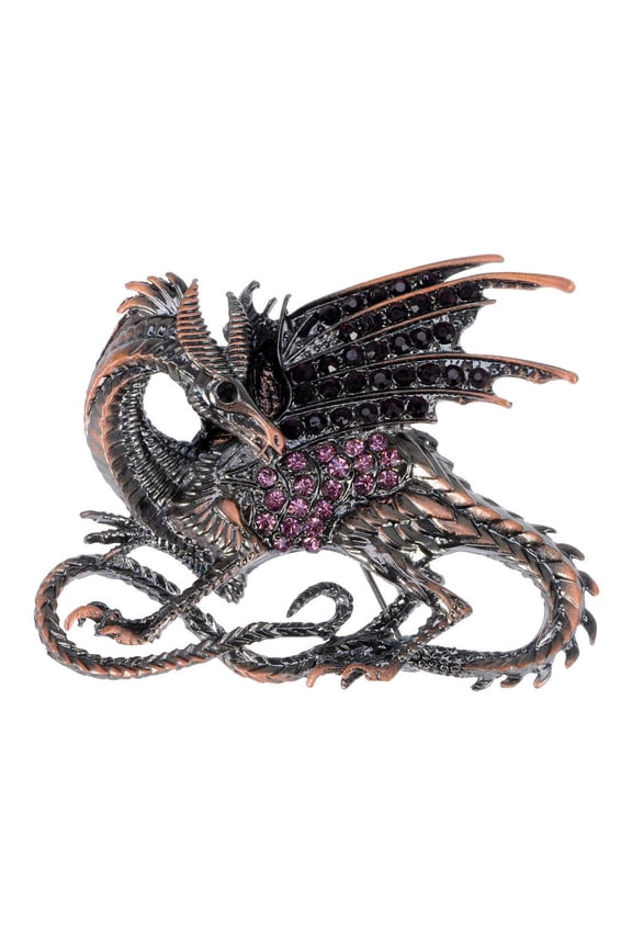 Gunmetal Tone Pink Brown Rhinestones Antique Vintage Inspired Dragon ...