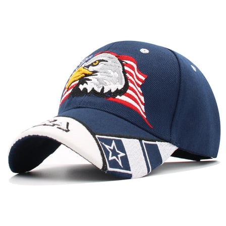 Feinuhan USA American Flag Patriotic Eagle Hawk Embossed 3D Adjustable Velcro Baseball Caps Hats, Blue USA,