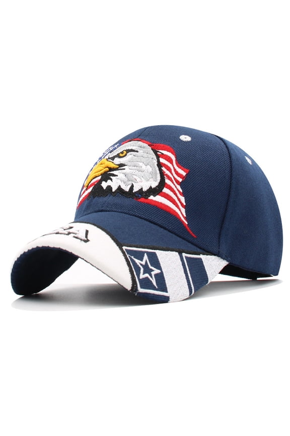 USA American Flag Patriotic Eagle Hawk Embossed 3D Adjustable Velcro Baseball Caps Hats, Blue USA,