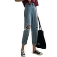 thumbnail image 1 of Feinuhan Women Jeans High Waisted Frayed Ripped Knee Distressed Loose Denim Pants, A-Blue, X-Large, 1 of 5