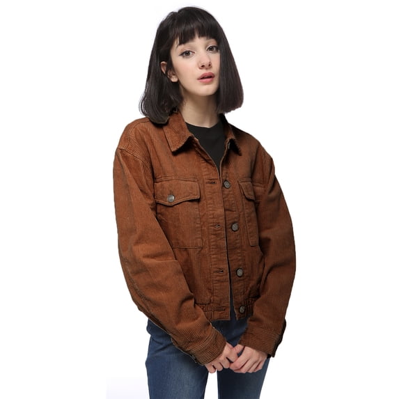Feinuhan Women's Casual Corduroy Button Down Long Sleeve Short Jacket Outerwear, Caramel, X-Large