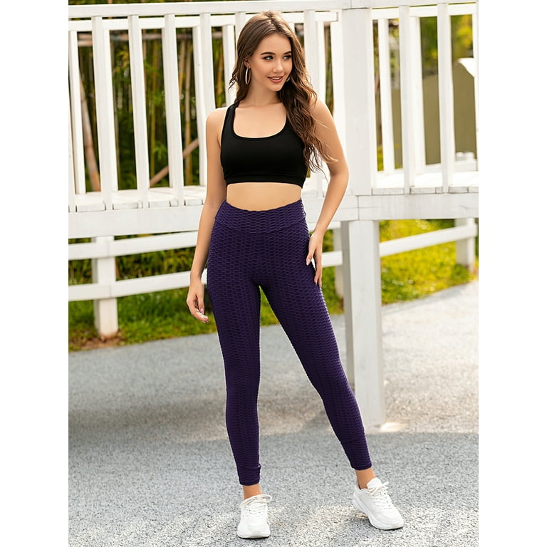 Feinuhan Women's High Waisted Yoga Pants Tummy Control Booty Leggings  Workout Running Butt Lift Tights, Purple, Small