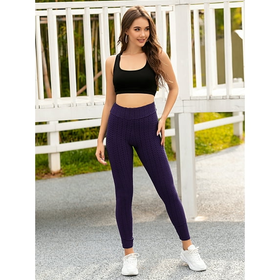 Feinuhan Women's High Waisted Yoga Pants Tummy Control Booty Leggings Workout Running Butt Lift Tights, Purple, X-Large