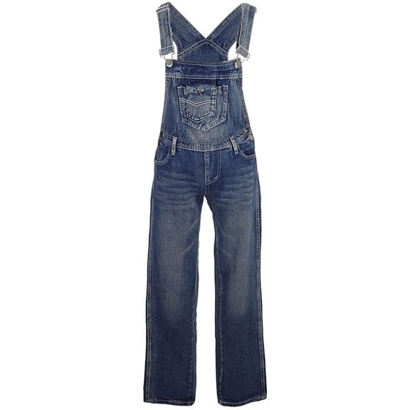Feinuhan Womens Blue Denim Jean Straight Leg Distressed Pocket Bib Overalls