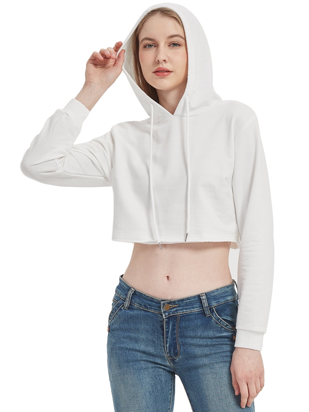 Feinuhan Womens Crop Top Sweatshirt Long Sleeve Hoodie
