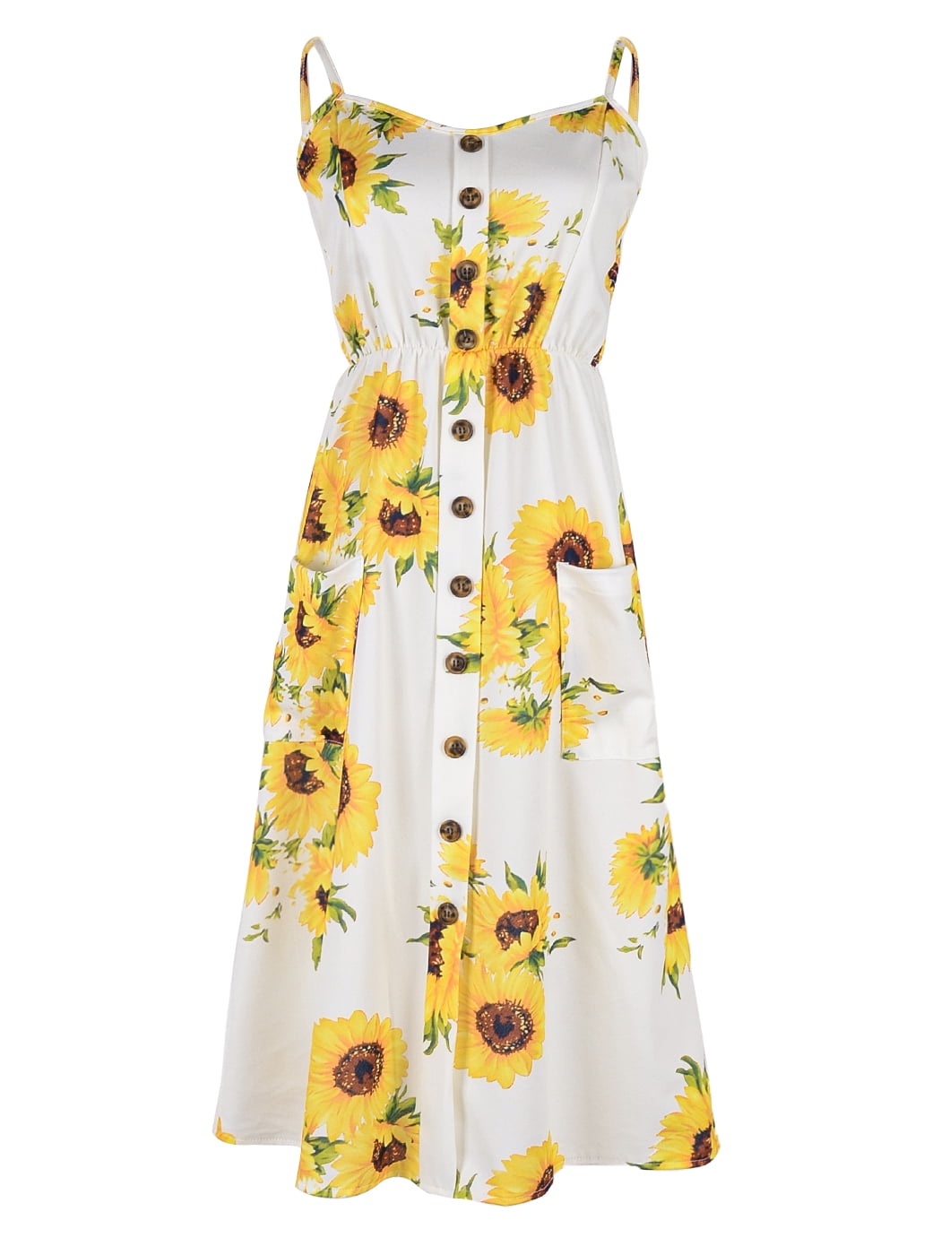 ワンピース Sunflower-Printed Midi Dress Off White Sunflower-Printed Midi Dress OFF WHITE