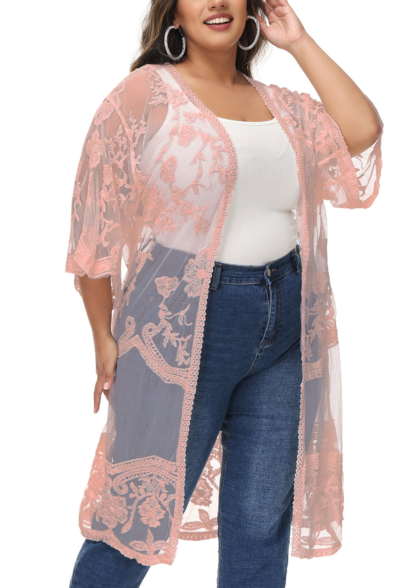 Women's Plus Size Lace Cardigan Floral Crochet Bikini Cover Ups