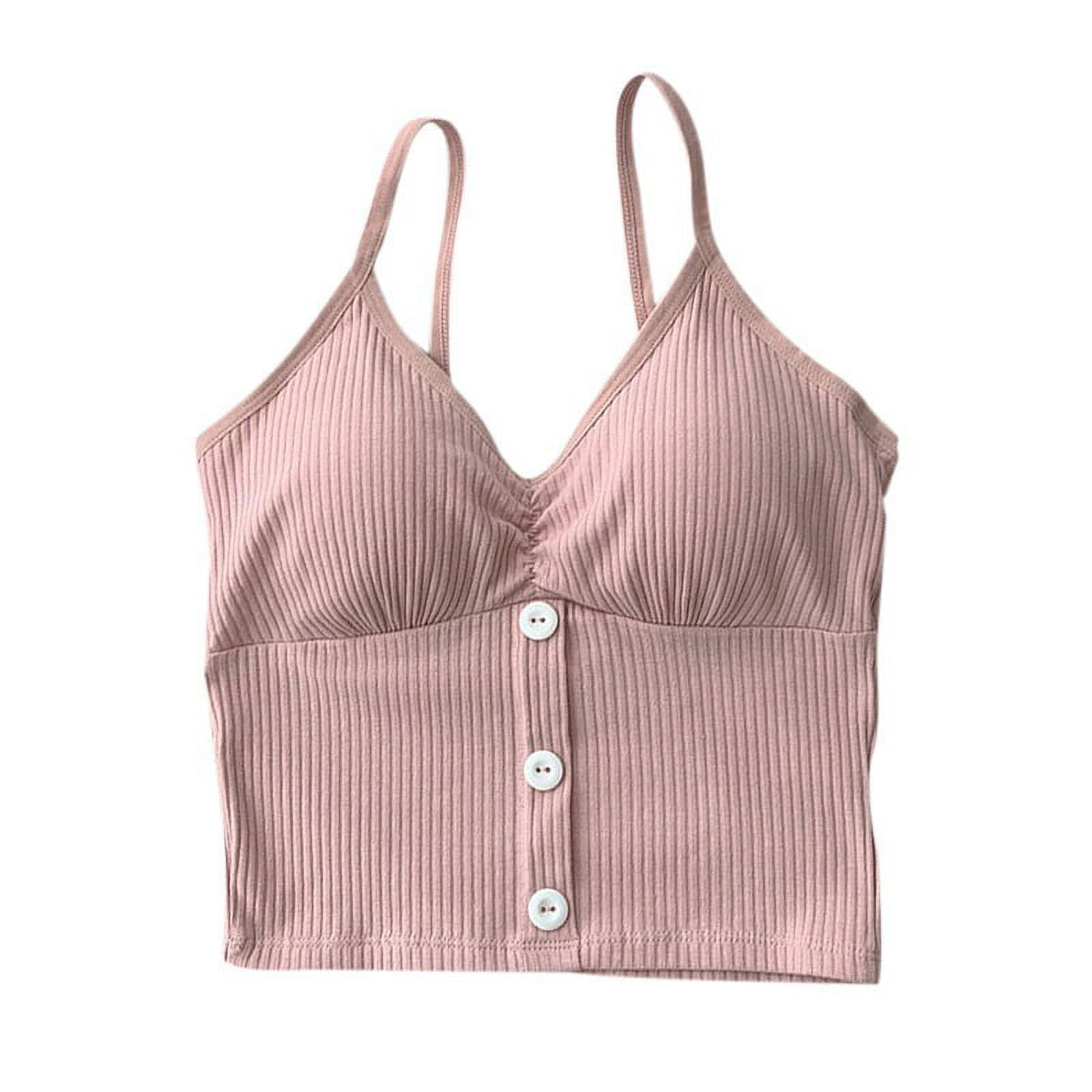 Feiona Summer Threaded Button V-Neck Cotton Camisole Removable Chest ...