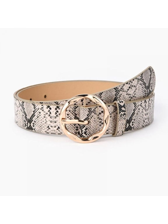 Feiona Women Fashion Snakeskin Print PU Leather Dress & Jeans Waist Belt for Girls and Ladies Gold Color Pin Buckle