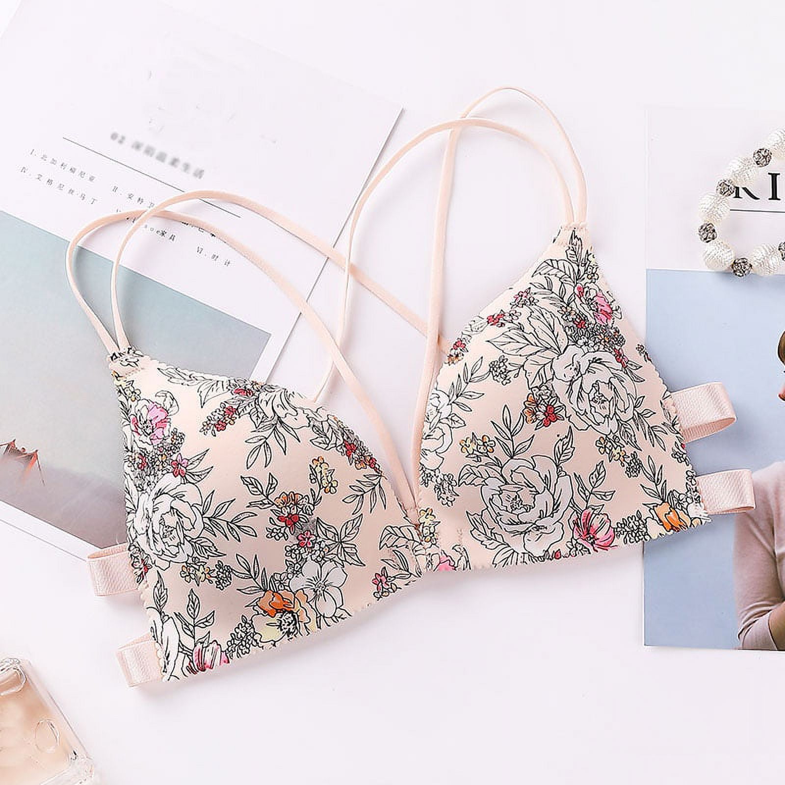 Feiona Women Flower Printed Cozy Bras Front Buckle Wireless Bralette Sexy Lingerie Comfort Push Up Floral Bras Walmart