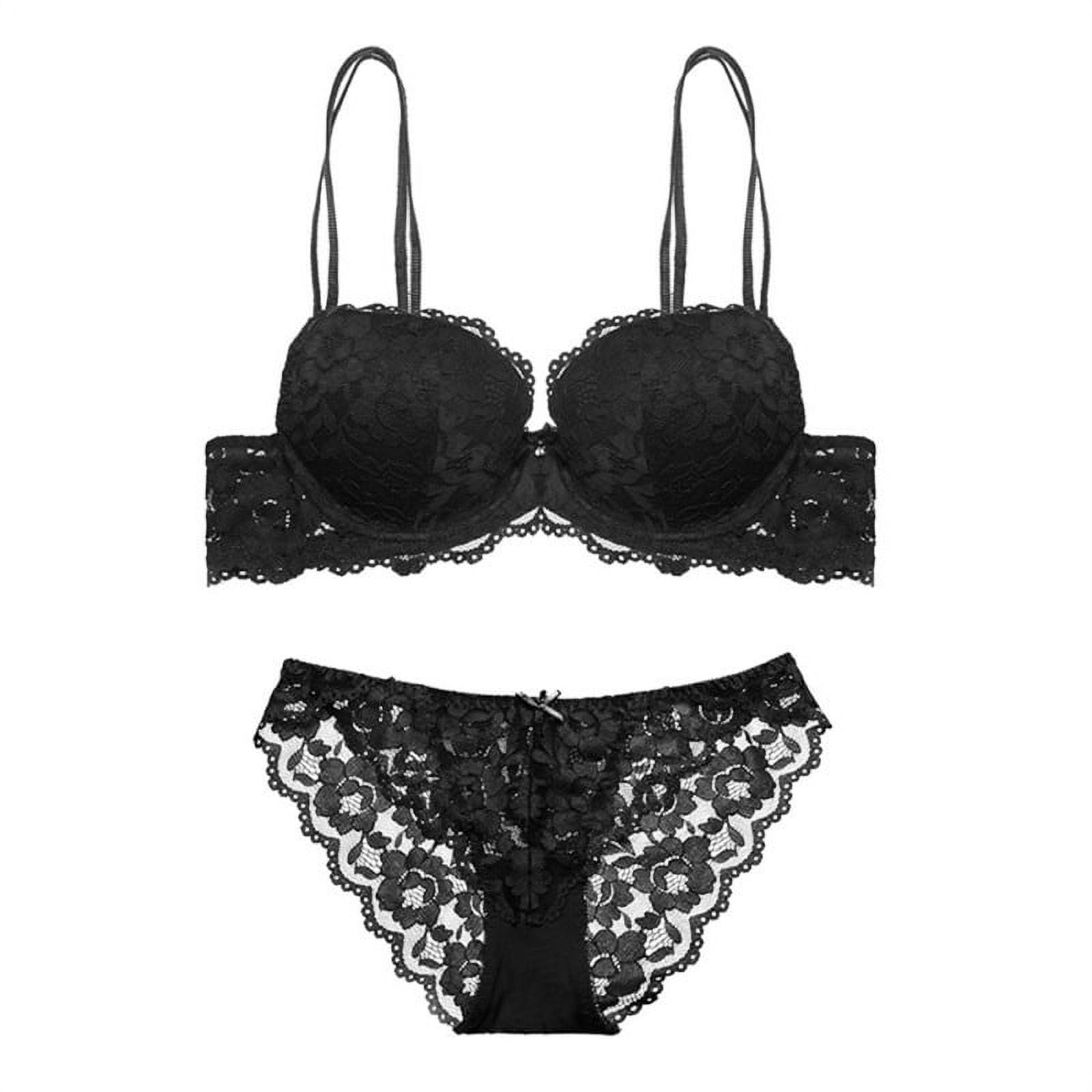 YIONTAN Women's Lace Bra and Panty set Sexy Demi Push-up Bra with Underwire  Eye& Hook Close Black at  Women's Clothing store